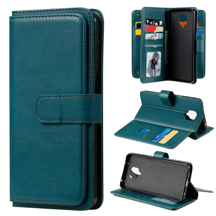 For Xiaomi Redmi Note 9S Multifunctional Magnetic Copper Buckle Horizontal Flip Solid Color Leather Case with 10 Card Slots & Wallet & Holder & Photo Frame