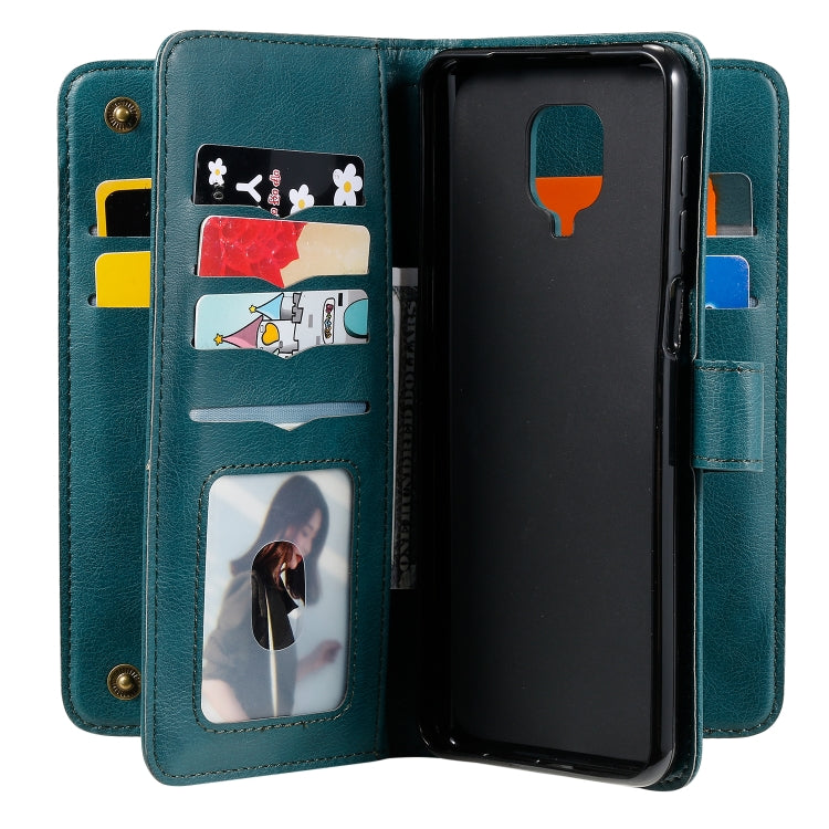 For Xiaomi Redmi Note 9S Multifunctional Magnetic Copper Buckle Horizontal Flip Solid Color Leather Case with 10 Card Slots & Wallet & Holder & Photo Frame