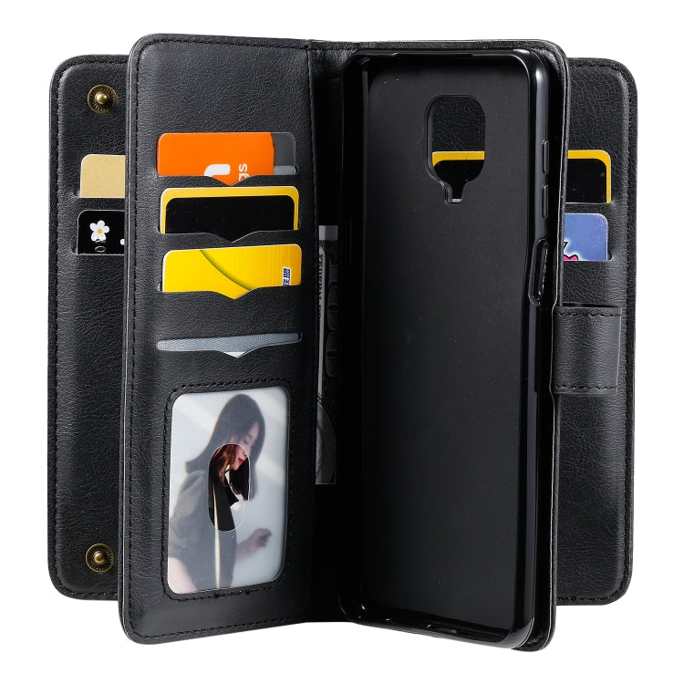 For Xiaomi Redmi Note 9S Multifunctional Magnetic Copper Buckle Horizontal Flip Solid Color Leather Case with 10 Card Slots & Wallet & Holder & Photo Frame