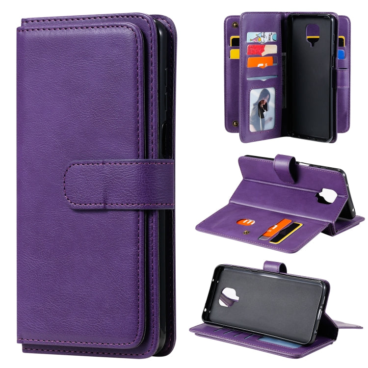 For Xiaomi Redmi Note 9S Multifunctional Magnetic Copper Buckle Horizontal Flip Solid Color Leather Case with 10 Card Slots & Wallet & Holder & Photo Frame