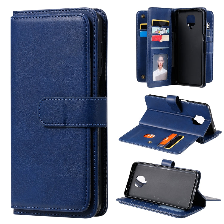 For Xiaomi Redmi Note 9S Multifunctional Magnetic Copper Buckle Horizontal Flip Solid Color Leather Case with 10 Card Slots & Wallet & Holder & Photo Frame