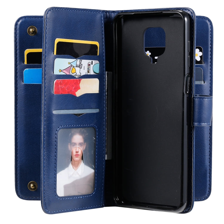 For Xiaomi Redmi Note 9S Multifunctional Magnetic Copper Buckle Horizontal Flip Solid Color Leather Case with 10 Card Slots & Wallet & Holder & Photo Frame