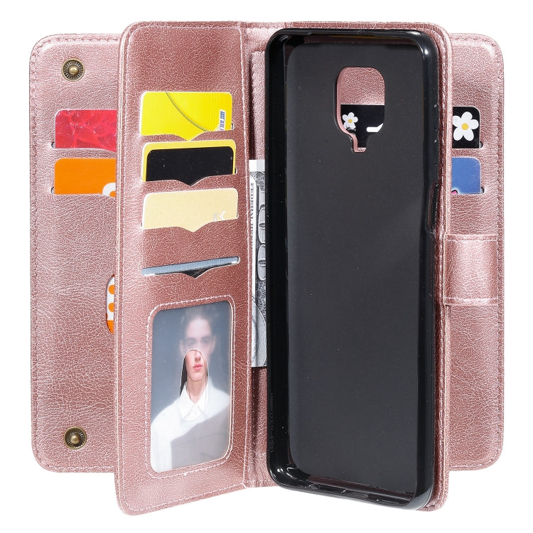 For Xiaomi Redmi Note 9S Multifunctional Magnetic Copper Buckle Horizontal Flip Solid Color Leather Case with 10 Card Slots & Wallet & Holder & Photo Frame