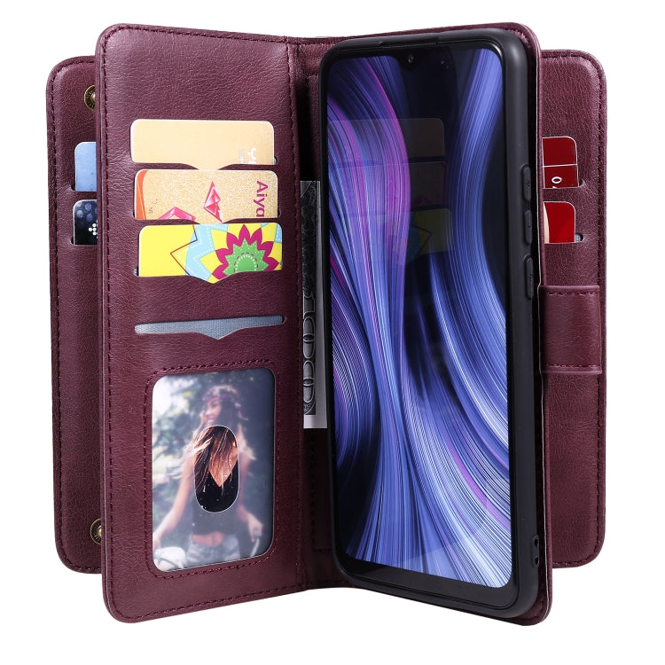 For Xiaomi Redmi 9 Multifunctional Magnetic Copper Buckle Horizontal Flip Solid Color Leather Case with 10 Card Slots & Wallet & Holder & Photo Frame