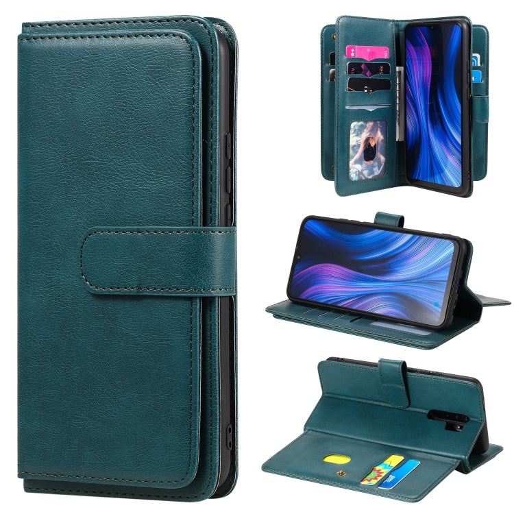 For Xiaomi Redmi 9 Multifunctional Magnetic Copper Buckle Horizontal Flip Solid Color Leather Case with 10 Card Slots & Wallet & Holder & Photo Frame