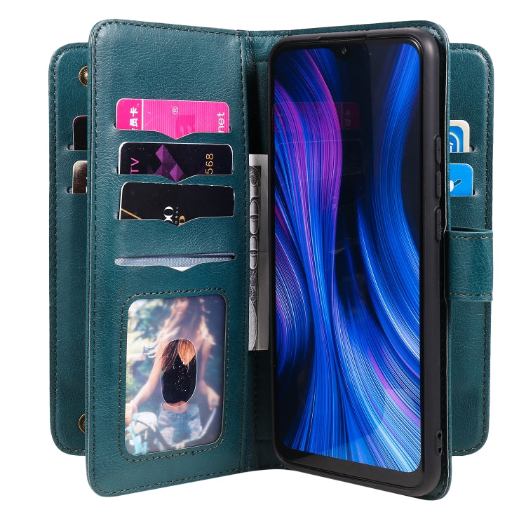 For Xiaomi Redmi 9 Multifunctional Magnetic Copper Buckle Horizontal Flip Solid Color Leather Case with 10 Card Slots & Wallet & Holder & Photo Frame