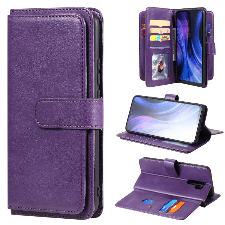 For Xiaomi Redmi 9 Multifunctional Magnetic Copper Buckle Horizontal Flip Solid Color Leather Case with 10 Card Slots & Wallet & Holder & Photo Frame