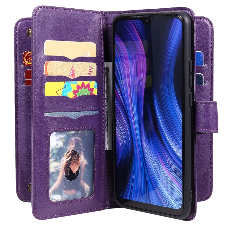 For Xiaomi Redmi 9 Multifunctional Magnetic Copper Buckle Horizontal Flip Solid Color Leather Case with 10 Card Slots & Wallet & Holder & Photo Frame