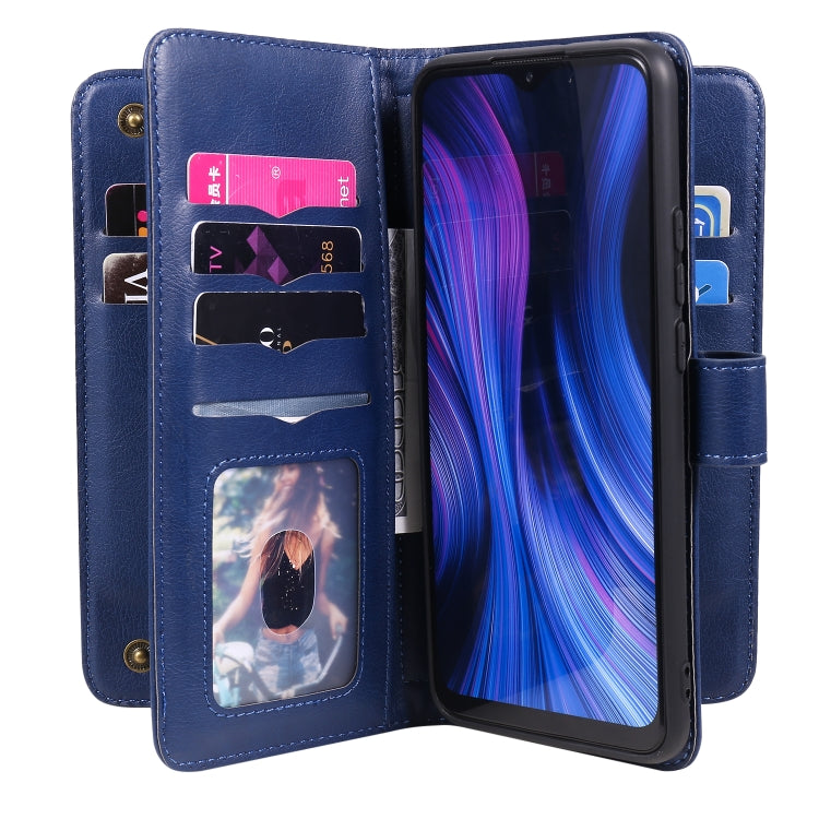 For Xiaomi Redmi 9 Multifunctional Magnetic Copper Buckle Horizontal Flip Solid Color Leather Case with 10 Card Slots & Wallet & Holder & Photo Frame