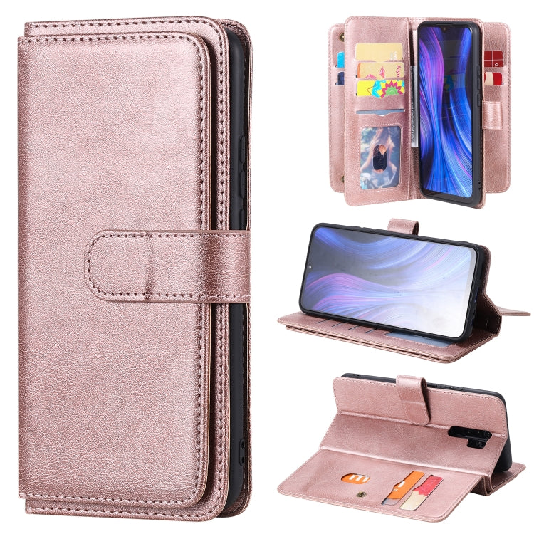 For Xiaomi Redmi 9 Multifunctional Magnetic Copper Buckle Horizontal Flip Solid Color Leather Case with 10 Card Slots & Wallet & Holder & Photo Frame