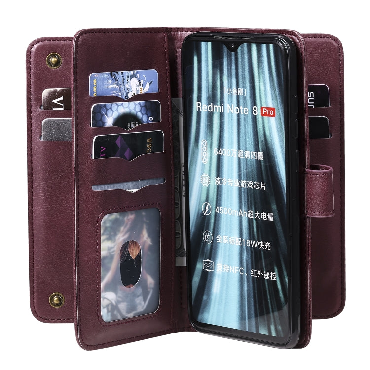 For Xiaomi Redmi Note 8 Pro Multifunctional Magnetic Copper Buckle Horizontal Flip Solid Color Leather Case with 10 Card Slots & Wallet & Holder & Photo Frame