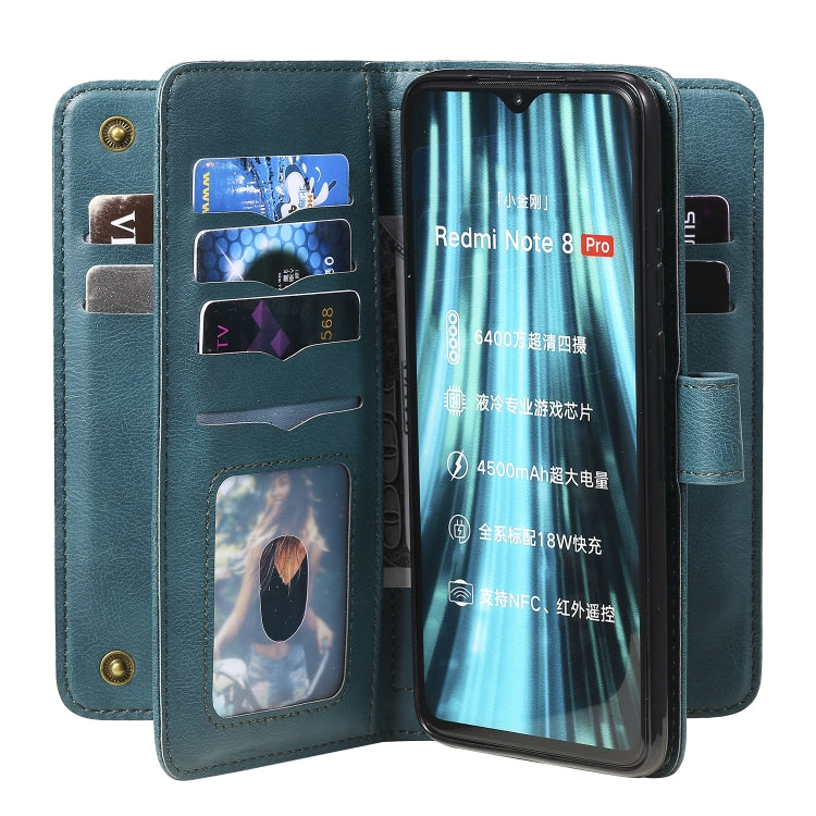 For Xiaomi Redmi Note 8 Pro Multifunctional Magnetic Copper Buckle Horizontal Flip Solid Color Leather Case with 10 Card Slots & Wallet & Holder & Photo Frame