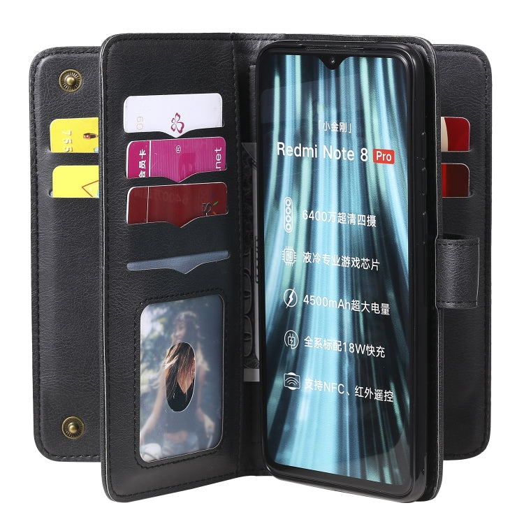 For Xiaomi Redmi Note 8 Pro Multifunctional Magnetic Copper Buckle Horizontal Flip Solid Color Leather Case with 10 Card Slots & Wallet & Holder & Photo Frame
