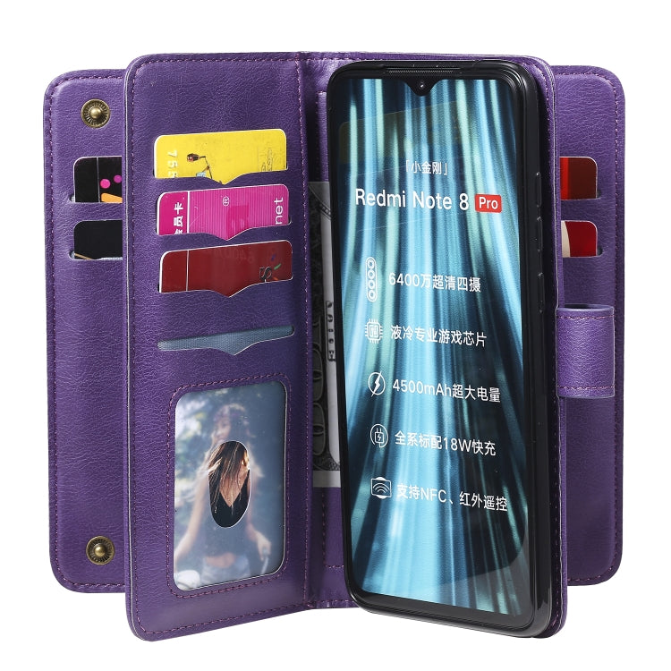 For Xiaomi Redmi Note 8 Pro Multifunctional Magnetic Copper Buckle Horizontal Flip Solid Color Leather Case with 10 Card Slots & Wallet & Holder & Photo Frame