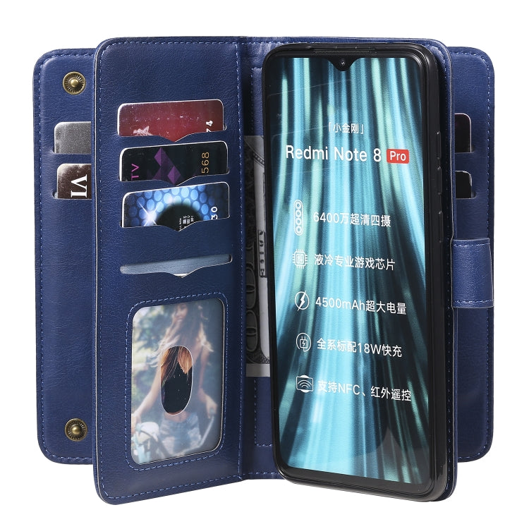 For Xiaomi Redmi Note 8 Pro Multifunctional Magnetic Copper Buckle Horizontal Flip Solid Color Leather Case with 10 Card Slots & Wallet & Holder & Photo Frame
