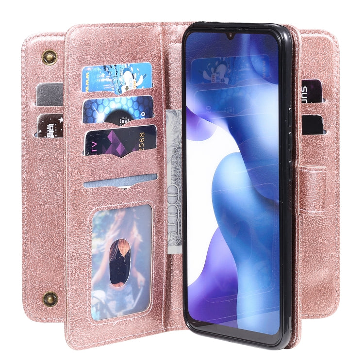 For Xiaomi Mi 10 Lite Multifunctional Magnetic Copper Buckle Horizontal Flip Solid Color Leather Case with 10 Card Slots & Wallet & Holder & Photo Frame
