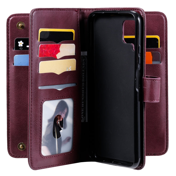 For Huawei P40 Lite Multifunctional Magnetic Copper Buckle Horizontal Flip Solid Color Leather Case with 10 Card Slots & Wallet & Holder & Photo Frame