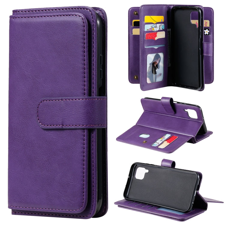 For Huawei P40 Lite Multifunctional Magnetic Copper Buckle Horizontal Flip Solid Color Leather Case with 10 Card Slots & Wallet & Holder & Photo Frame