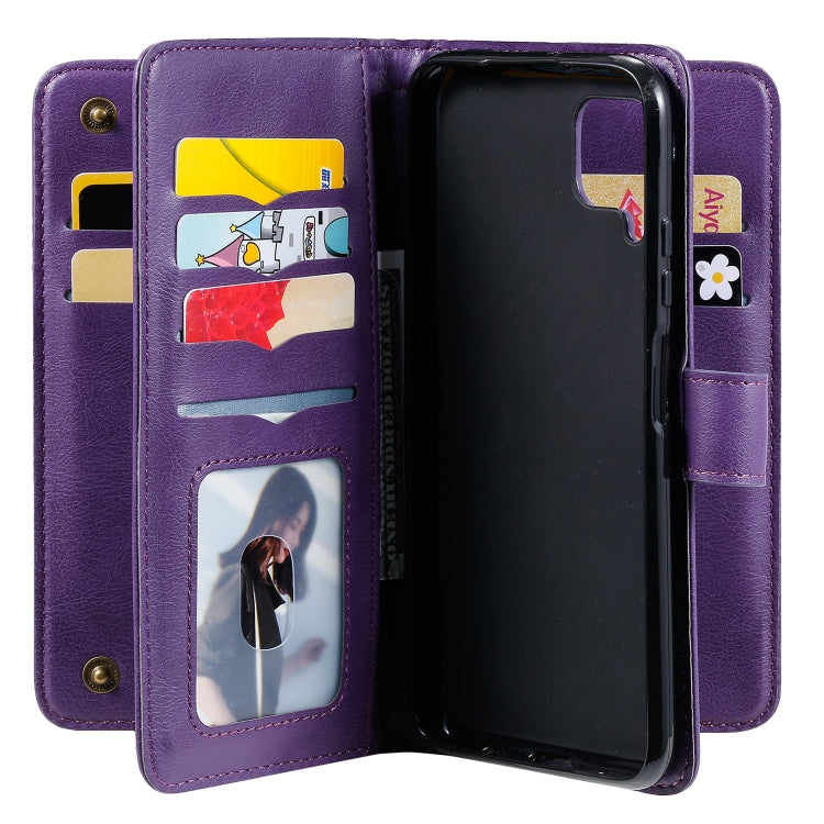 For Huawei P40 Lite Multifunctional Magnetic Copper Buckle Horizontal Flip Solid Color Leather Case with 10 Card Slots & Wallet & Holder & Photo Frame