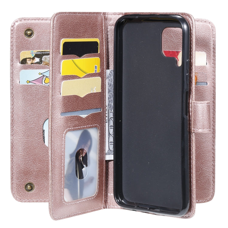 For Huawei P40 Lite Multifunctional Magnetic Copper Buckle Horizontal Flip Solid Color Leather Case with 10 Card Slots & Wallet & Holder & Photo Frame