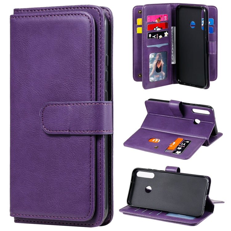 For Huawei P40 Lite E Multifunctional Magnetic Copper Buckle Horizontal Flip Solid Color Leather Case with 10 Card Slots & Wallet & Holder & Photo Frame