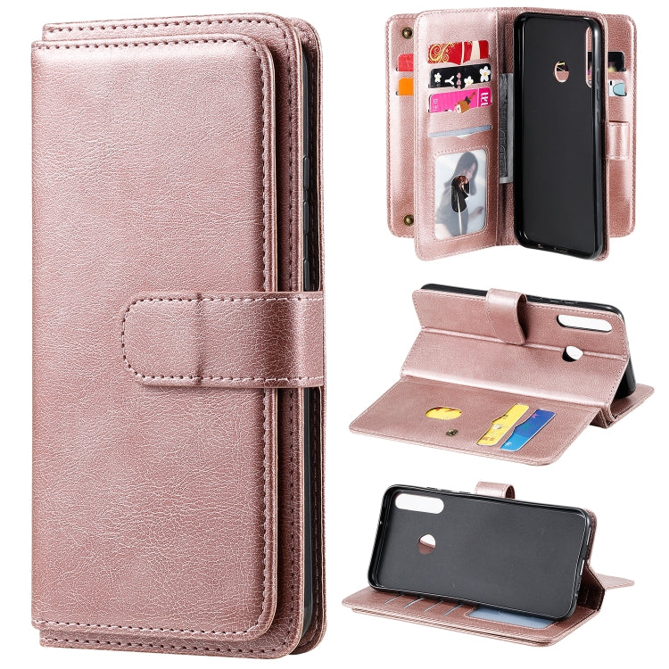 For Huawei P40 Lite E Multifunctional Magnetic Copper Buckle Horizontal Flip Solid Color Leather Case with 10 Card Slots & Wallet & Holder & Photo Frame