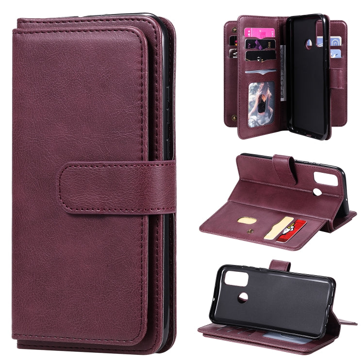For Huawei P Smart(2020) Multifunctional Magnetic Copper Buckle Horizontal Flip Solid Color Leather Case with 10 Card Slots & Wallet & Holder & Photo Frame
