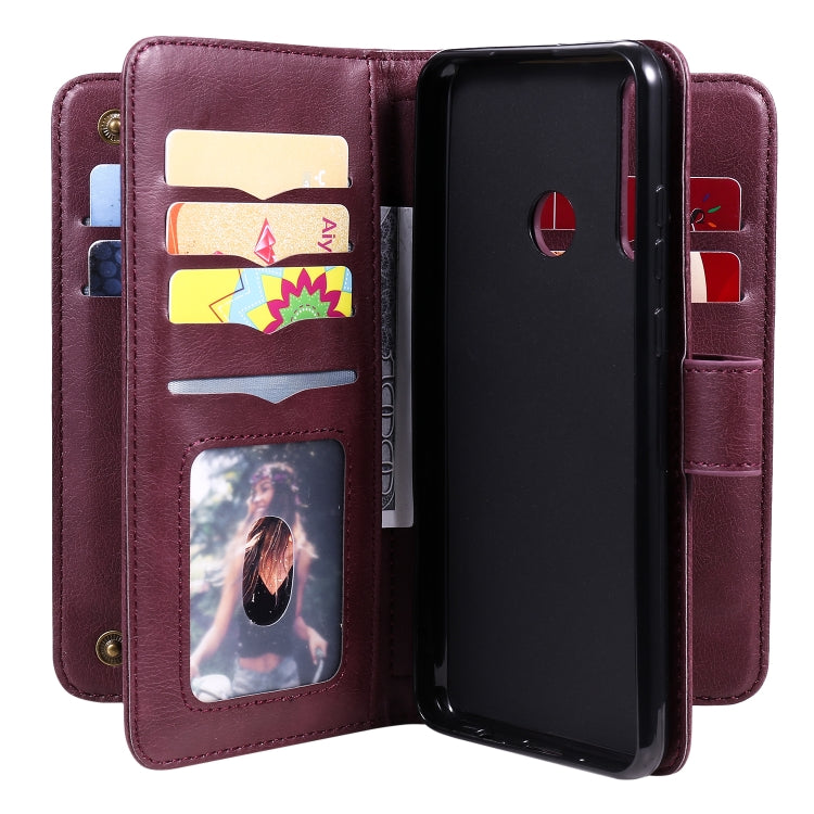 For Huawei Y6P Multifunctional Magnetic Copper Buckle Horizontal Flip Solid Color Leather Case with 10 Card Slots & Wallet & Holder & Photo Frame