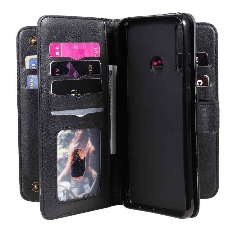 For Huawei Y6P Multifunctional Magnetic Copper Buckle Horizontal Flip Solid Color Leather Case with 10 Card Slots & Wallet & Holder & Photo Frame