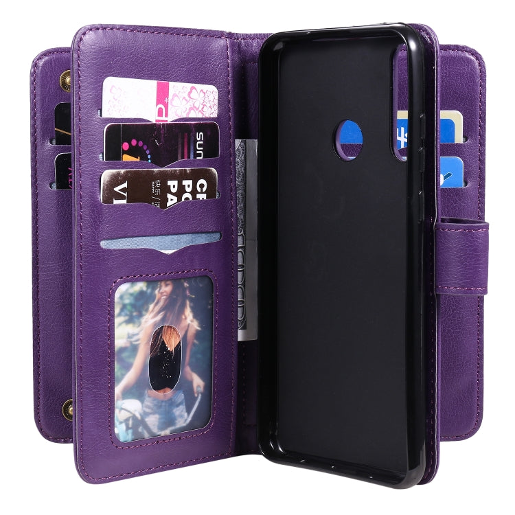 For Huawei Y6P Multifunctional Magnetic Copper Buckle Horizontal Flip Solid Color Leather Case with 10 Card Slots & Wallet & Holder & Photo Frame