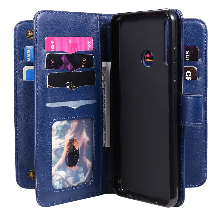 For Huawei Y6P Multifunctional Magnetic Copper Buckle Horizontal Flip Solid Color Leather Case with 10 Card Slots & Wallet & Holder & Photo Frame