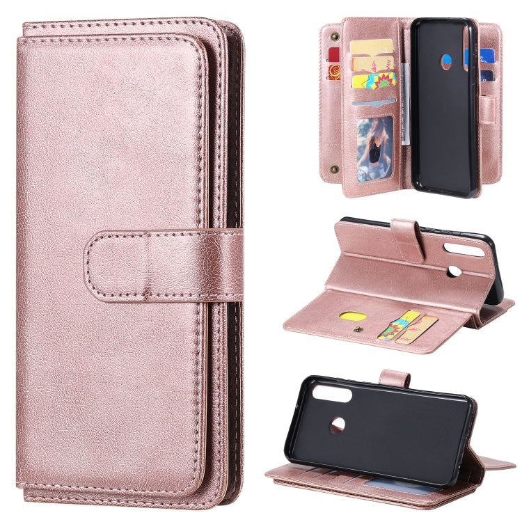 For Huawei Y6P Multifunctional Magnetic Copper Buckle Horizontal Flip Solid Color Leather Case with 10 Card Slots & Wallet & Holder & Photo Frame