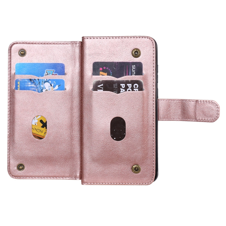For Huawei Y6P Multifunctional Magnetic Copper Buckle Horizontal Flip Solid Color Leather Case with 10 Card Slots & Wallet & Holder & Photo Frame