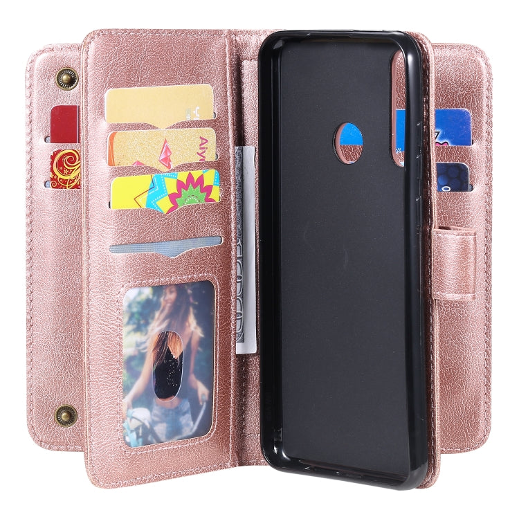 For Huawei Y6P Multifunctional Magnetic Copper Buckle Horizontal Flip Solid Color Leather Case with 10 Card Slots & Wallet & Holder & Photo Frame