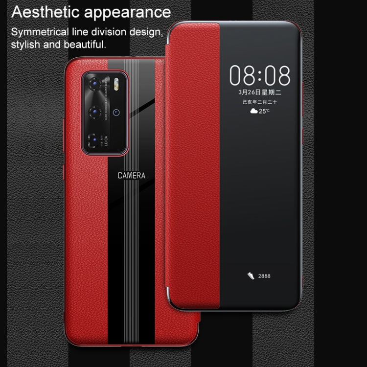 For Huawei P40 Pro Genuine Leather Smart Shckproof Horizontal Flip Case