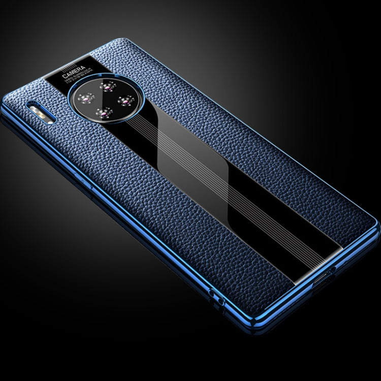 For Huawei Mate 30 First Layer Cowhide + Glass Back Protective Case