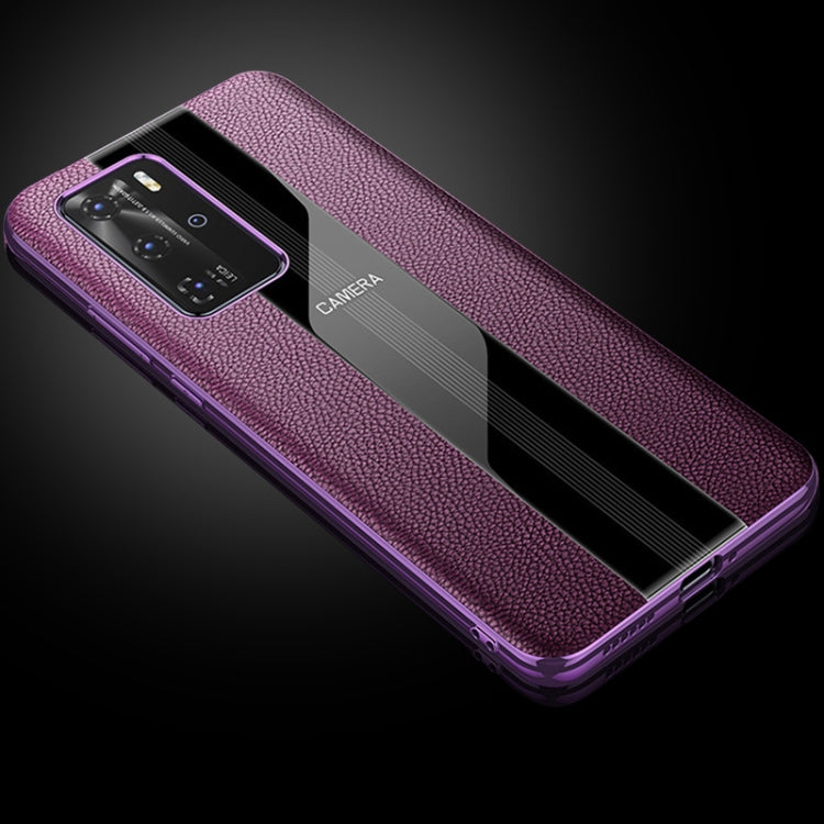 For Huawei P40 Pro Genuine Leather Electroplated Shckproof Protective Case