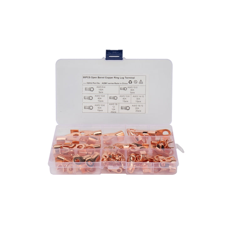 90 PCS Icstation Open Barrel Pure Copper Ring Lug Wire Crimp Terminals Assortment Kit