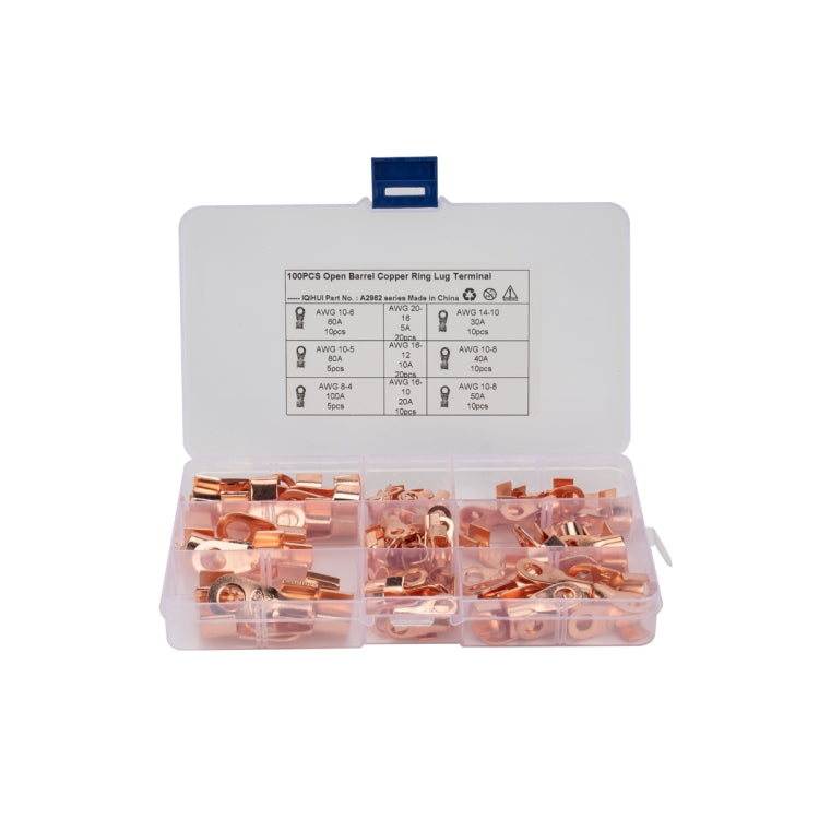 100 PCS Icstation Open Barrel Pure Copper Ring Lug Wire Crimp Terminals Assortment Kit