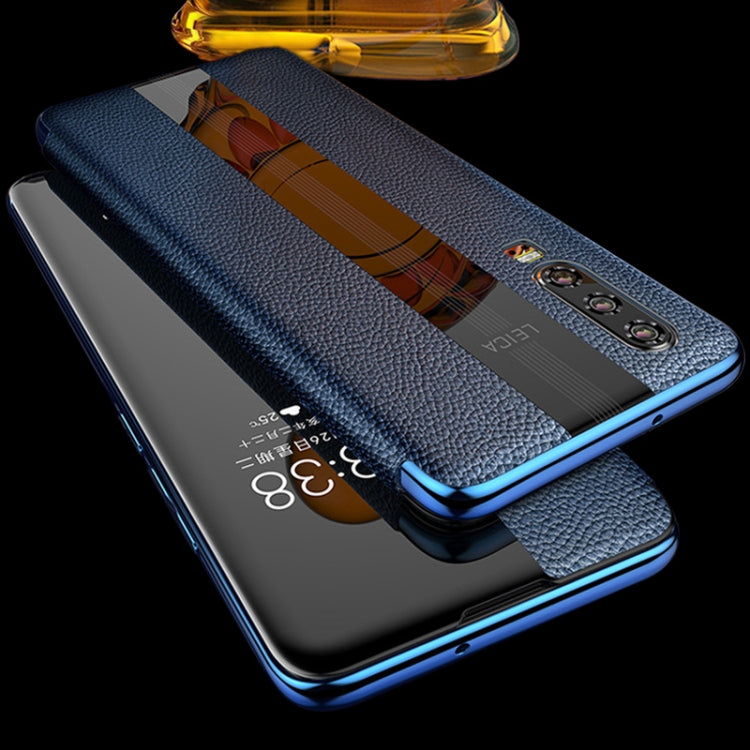 For Huawei P30 Genuine Leather Smart Flip Protective Case(Blue)