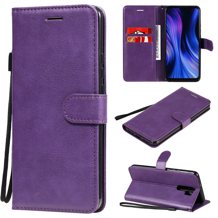 For Xiaomi Redmi 9 Solid Color Horizontal Flip Protective Leather Case with Holder & Card Slots & Wallet & Photo Frame & Lanyard