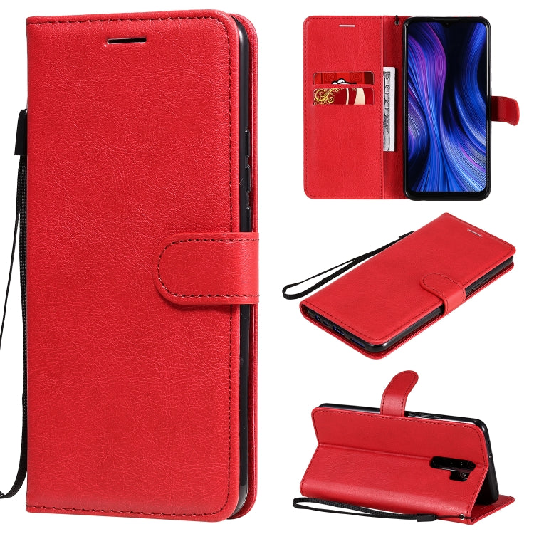 For Xiaomi Redmi 9 Solid Color Horizontal Flip Protective Leather Case with Holder & Card Slots & Wallet & Photo Frame & Lanyard