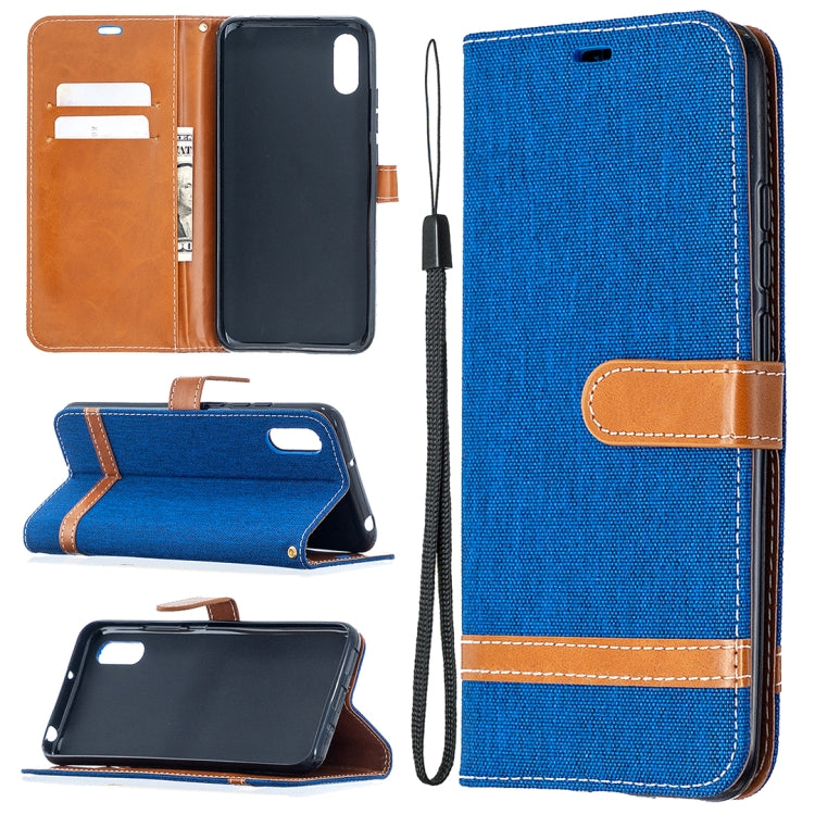 For Xiaomi Redmi 9A Color Matching Denim Texture Horizontal Flip Leather Case with Holder & Card Slots & Wallet & Lanyard