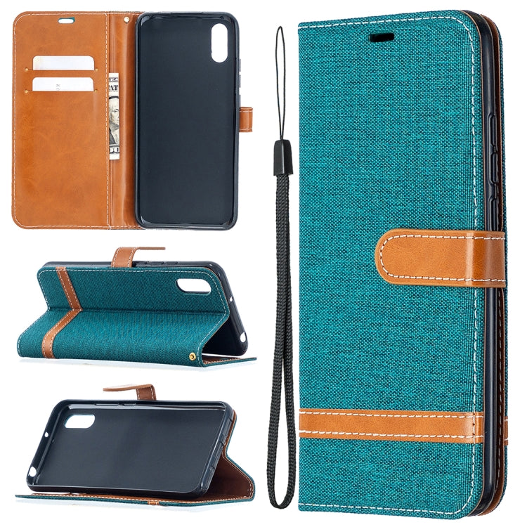 For Xiaomi Redmi 9A Color Matching Denim Texture Horizontal Flip Leather Case with Holder & Card Slots & Wallet & Lanyard