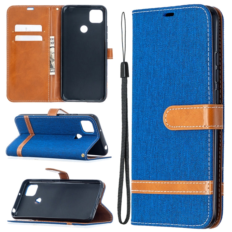 For Xiaomi Redmi 9C Color Matching Denim Texture Horizontal Flip Leather Case with Holder & Card Slots & Wallet & Lanyard