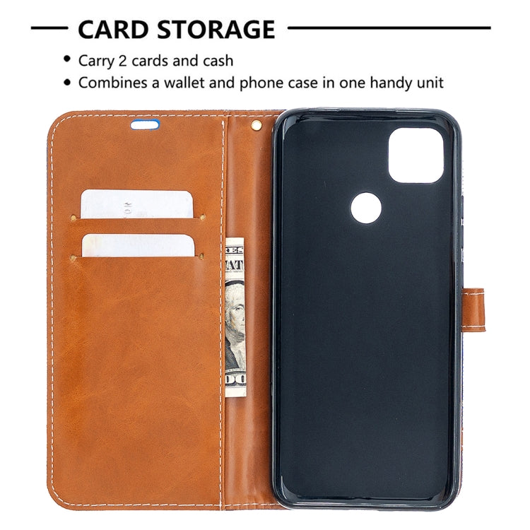 For Xiaomi Redmi 9C Color Matching Denim Texture Horizontal Flip Leather Case with Holder & Card Slots & Wallet & Lanyard