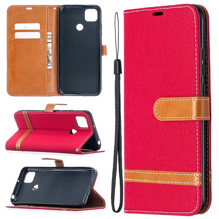 For Xiaomi Redmi 9C Color Matching Denim Texture Horizontal Flip Leather Case with Holder & Card Slots & Wallet & Lanyard
