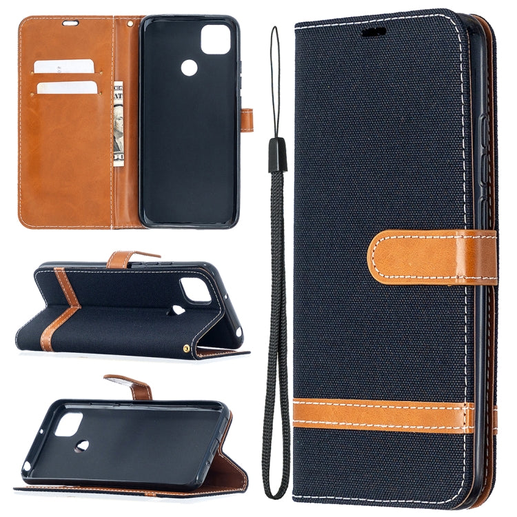 For Xiaomi Redmi 9C Color Matching Denim Texture Horizontal Flip Leather Case with Holder & Card Slots & Wallet & Lanyard