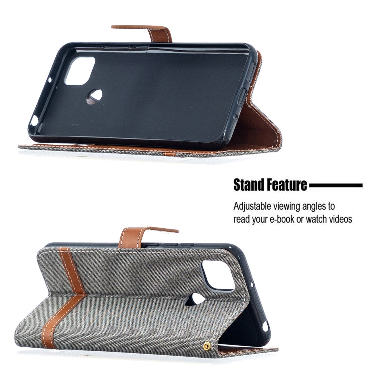 For Xiaomi Redmi 9C Color Matching Denim Texture Horizontal Flip Leather Case with Holder & Card Slots & Wallet & Lanyard