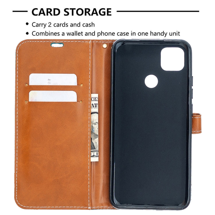 For Xiaomi Redmi 9C Color Matching Denim Texture Horizontal Flip Leather Case with Holder & Card Slots & Wallet & Lanyard